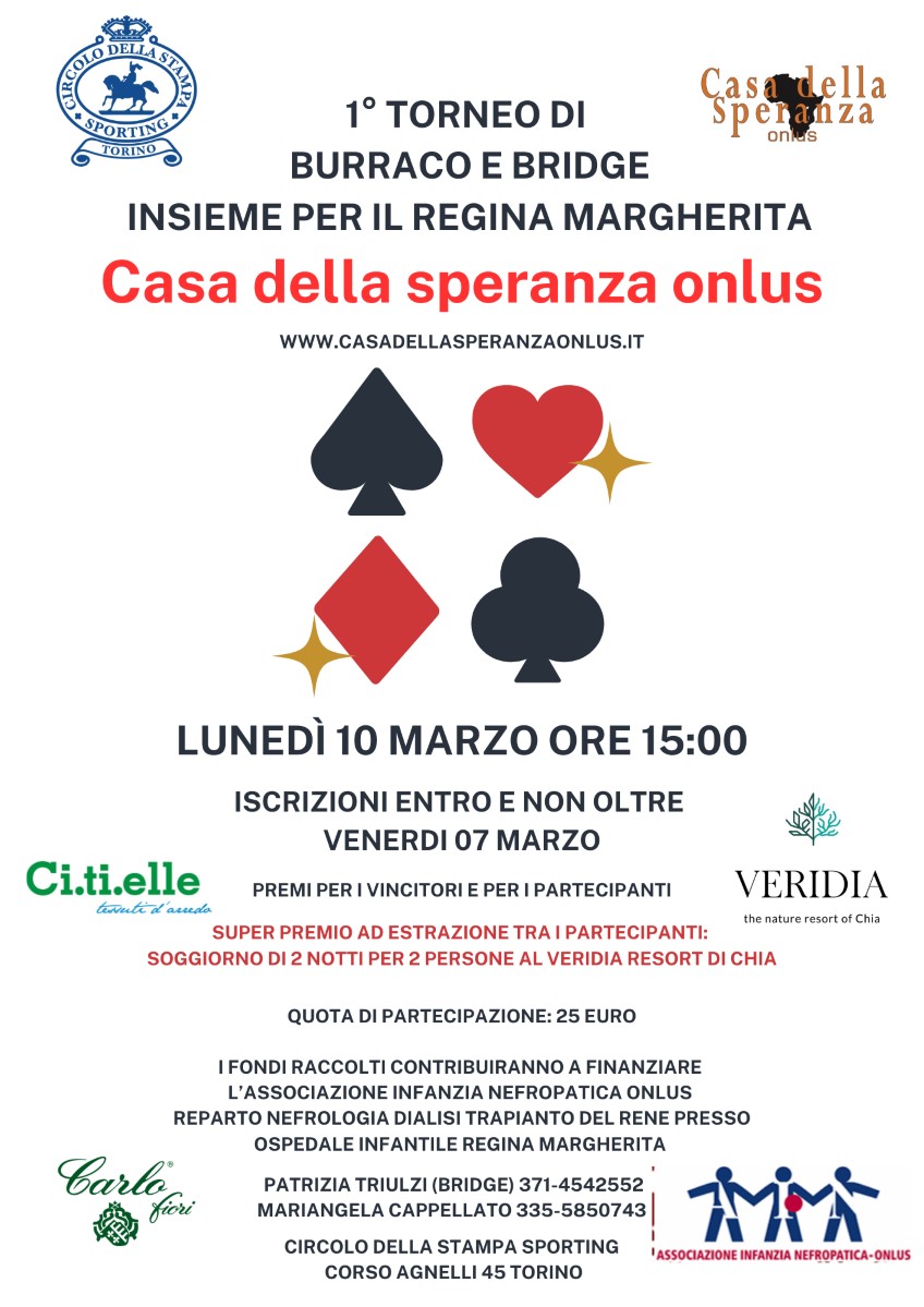 1° TORNEO BURRACO E BRIDGE "INSIEME PER IL REGINA MARGHERITA"